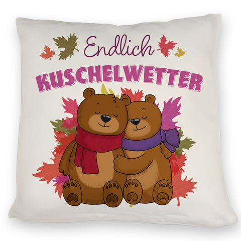 Endlich Kuschelwetter herbstliches Kissen mit Bärenpaar