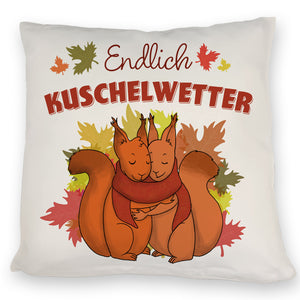 Endlich Kuschelwetter herbstliches Kissen mit Eichhörnchenpaar