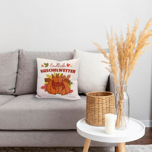 Endlich Kuschelwetter herbstliches Kissen mit Eichhörnchenpaar