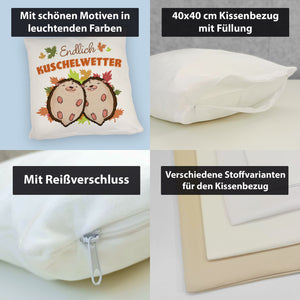 Endlich Kuschelwetter herbstliches Kissen mit Igelpaar