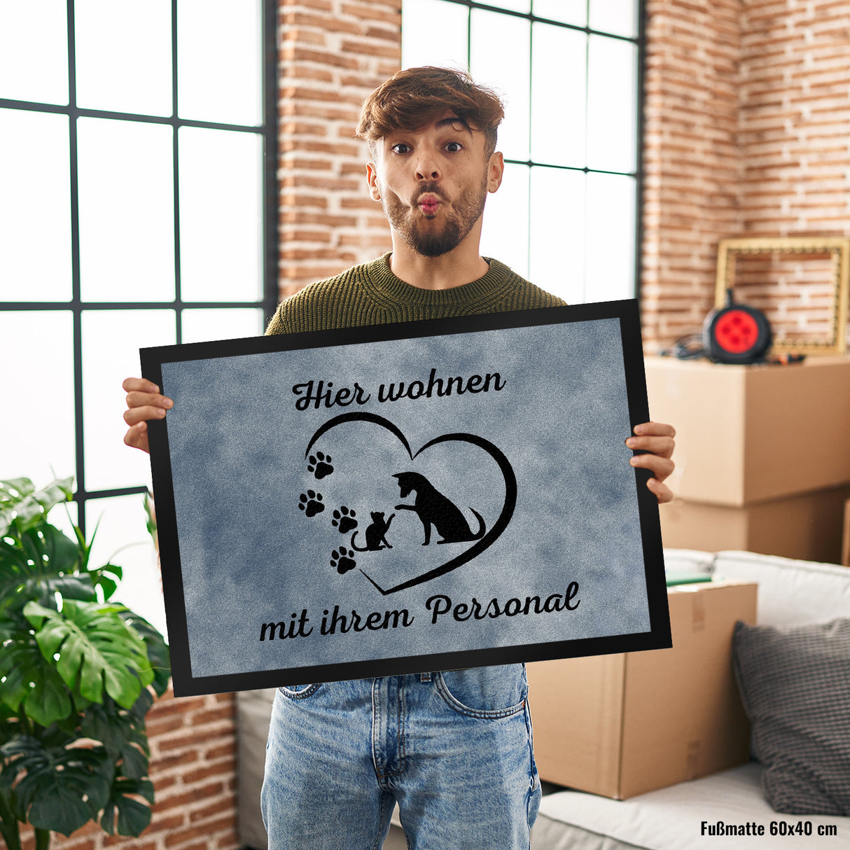 Fußmatte in 35x50 cm - Hier wohnen Haustiere mit ihrem Personal