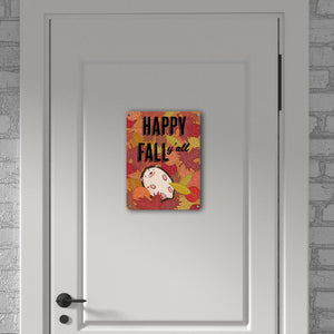Igel im herbstlichen Laubhaufen Metallschild in 15x20 cm - Happy fall y'all