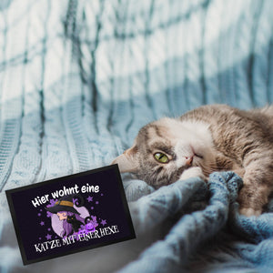 Hexerei Fußmatte in 35x50 cm mit Spruch - Hier wohnt eine Katze und Hexe
