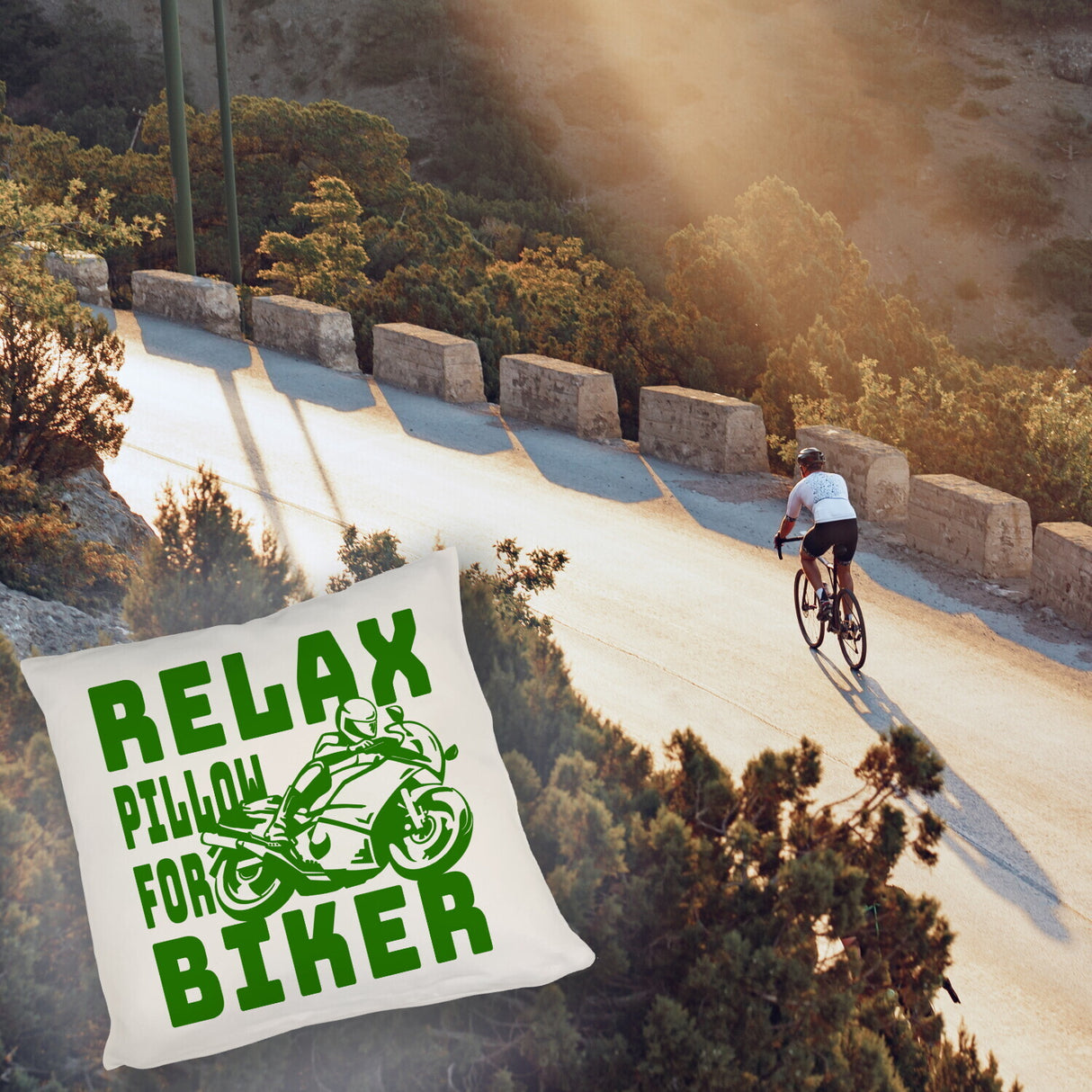Relax Biker Kissen mit Motorradfahrer Motiv