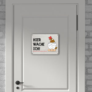 Huhn mit Eiern Metallschild in 15x20 cm mit Spruch Hier wache ich! Betreten auf eigene Gefahr