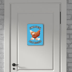 Huhn Metallschild in 15x20 cm mit Spruch Farm fresh Butt Nuggets