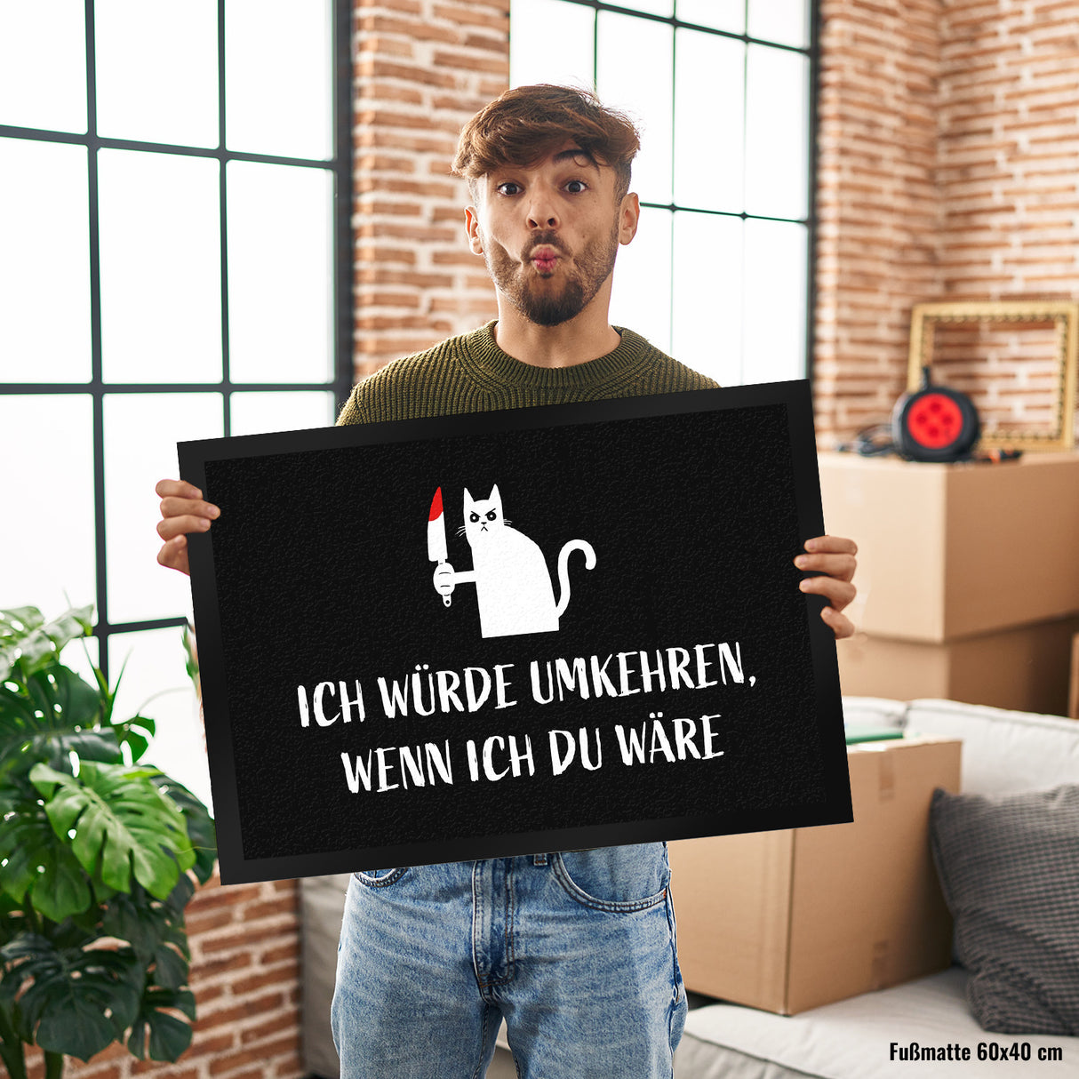 Böse Katze Fußmatte in 35x50 cm mit Spruch Ich würde umkehren