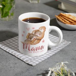 Otter Baby und Mutter Kaffeebecher mit Spruch Mama ich hab dich lieb
