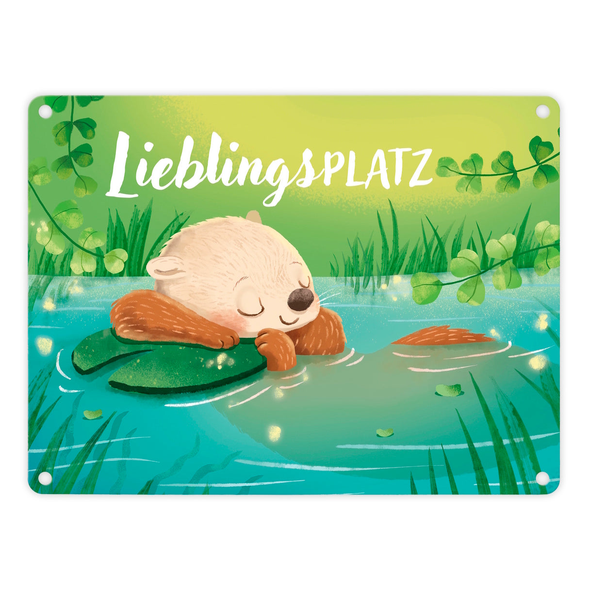 Schlafender Otter Metallschild in 15x20 cm mit Spruch Lieblingsplatz