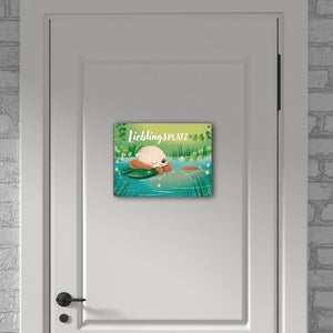 Schlafender Otter Metallschild in 15x20 cm mit Spruch Lieblingsplatz