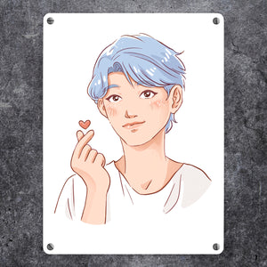 K-Pop Herz Zeichen Metallschild in 15x20 cm mit Manga Charakter in Farbe