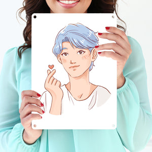 K-Pop Herz Zeichen Metallschild in 15x20 cm mit Manga Charakter in Farbe