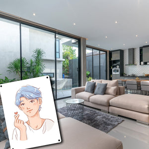 K-Pop Herz Zeichen Metallschild in 15x20 cm mit Manga Charakter in Farbe