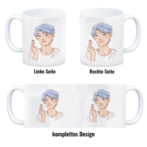 K-Pop Herz Zeichen Kaffeebecher mit Manga Charakter in Farbe