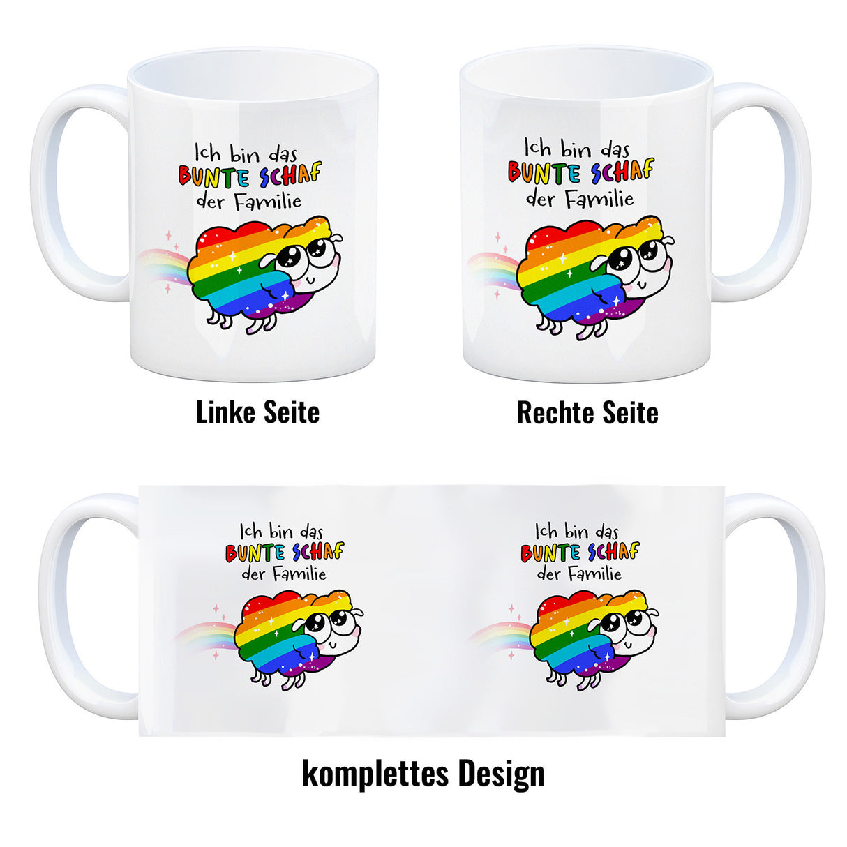 Das bunte Schaf der Familie in Pride-Farben Kaffeebecher mit Spruch