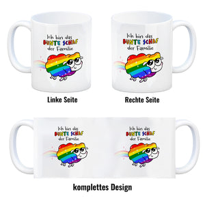 Das bunte Schaf der Familie in Pride-Farben Kaffeebecher mit Spruch