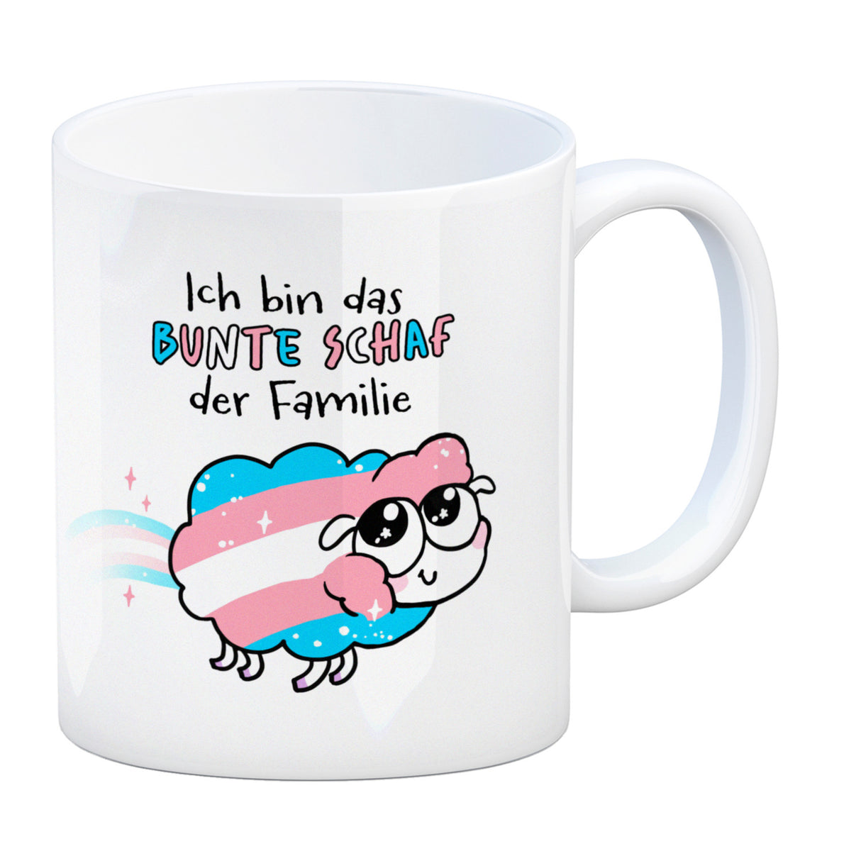 Das bunte Schaf der Familie in Pride-Farben Kaffeebecher mit Spruch