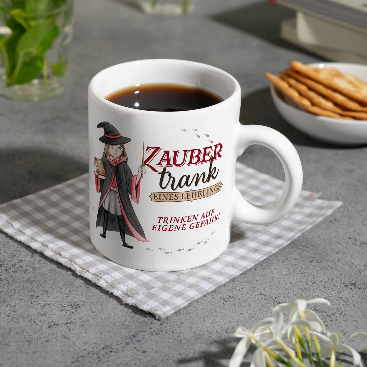 Zaubertrank Kaffeebecher mit Zauberschülerin