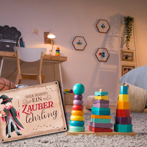 Zauberschüler Metallschild in 15x20 cm mit Spruch Hier wohnt ein Zauberlehrling