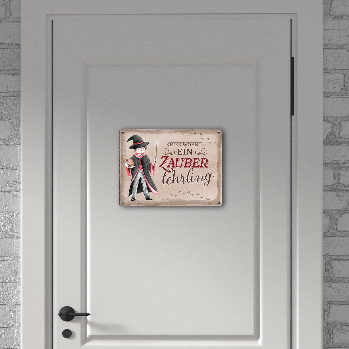 Zauberschüler Metallschild in 15x20 cm mit Spruch Hier wohnt ein Zauberlehrling