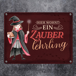 Zauberschülerin Metallschild in 15x20 cm mit dunklem Hintergrund und Spruch