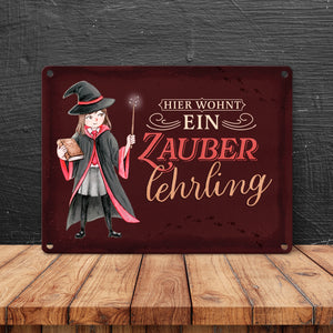 Zauberschülerin Metallschild in 15x20 cm mit dunklem Hintergrund und Spruch