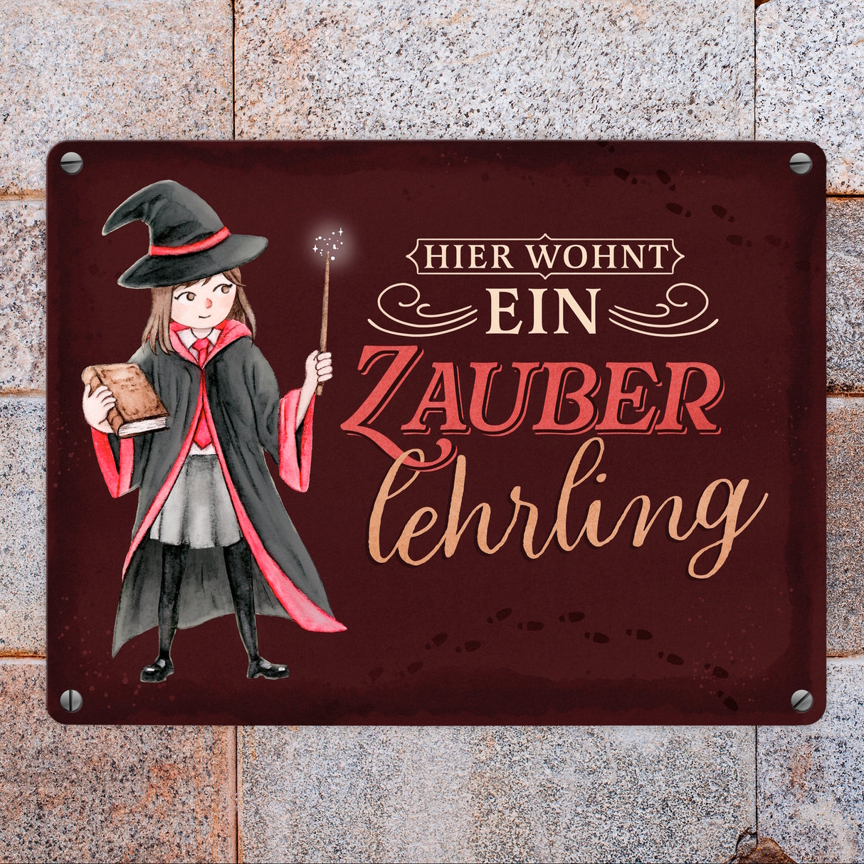 Zauberschülerin Metallschild in 15x20 cm mit dunklem Hintergrund und Spruch