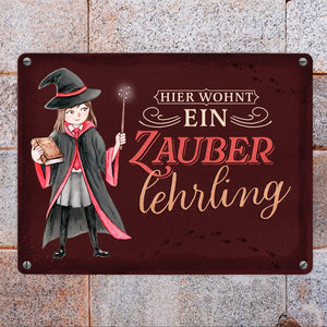 Zauberschülerin Metallschild in 15x20 cm mit dunklem Hintergrund und Spruch
