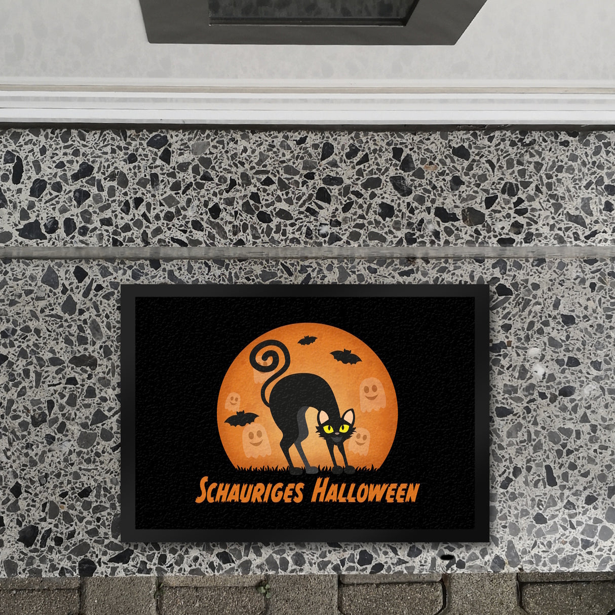 Schauriges Halloween Fußmatte in 35x50 cm mit schwarzer Katze