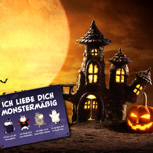 Einhorn-Monster Metallschild in 15x20 cm mit Spruch Ich liebe dich monstermäßig