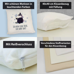 Einhorn-Hexe Kissen mit Spruch Ich bin eine Hexe ich darf das