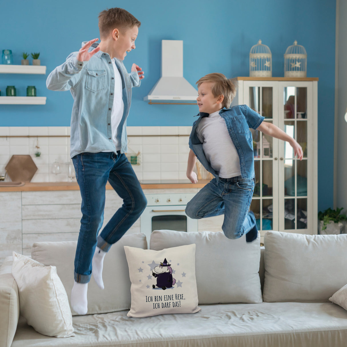 Einhorn-Hexe Kissen mit Spruch Ich bin eine Hexe ich darf das