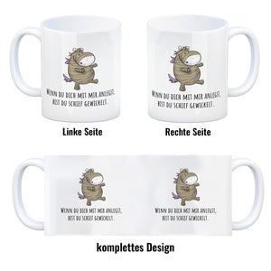 Einhorn-Mumie Kaffeebecher mit Spruch Du bist doch schief gewickelt