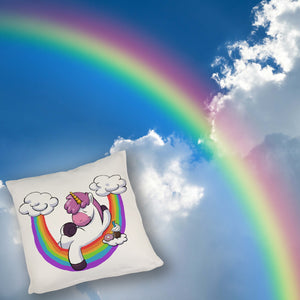 Schlafendes Einhorn Kissen mit Regenbogen
