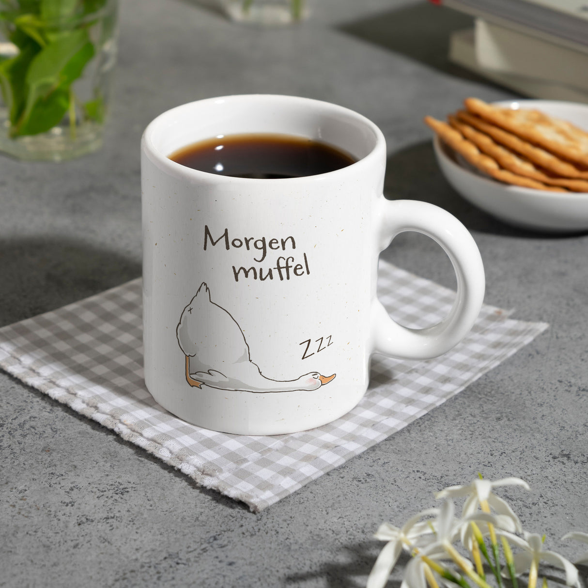 Gilbert die Gans Kaffeebecher mit Spruch Morgenmuffel