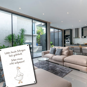 Gilbert die Gans Metallschild in 15x20 cm mit Spruch Hätte heute Morgen fast gelächelt