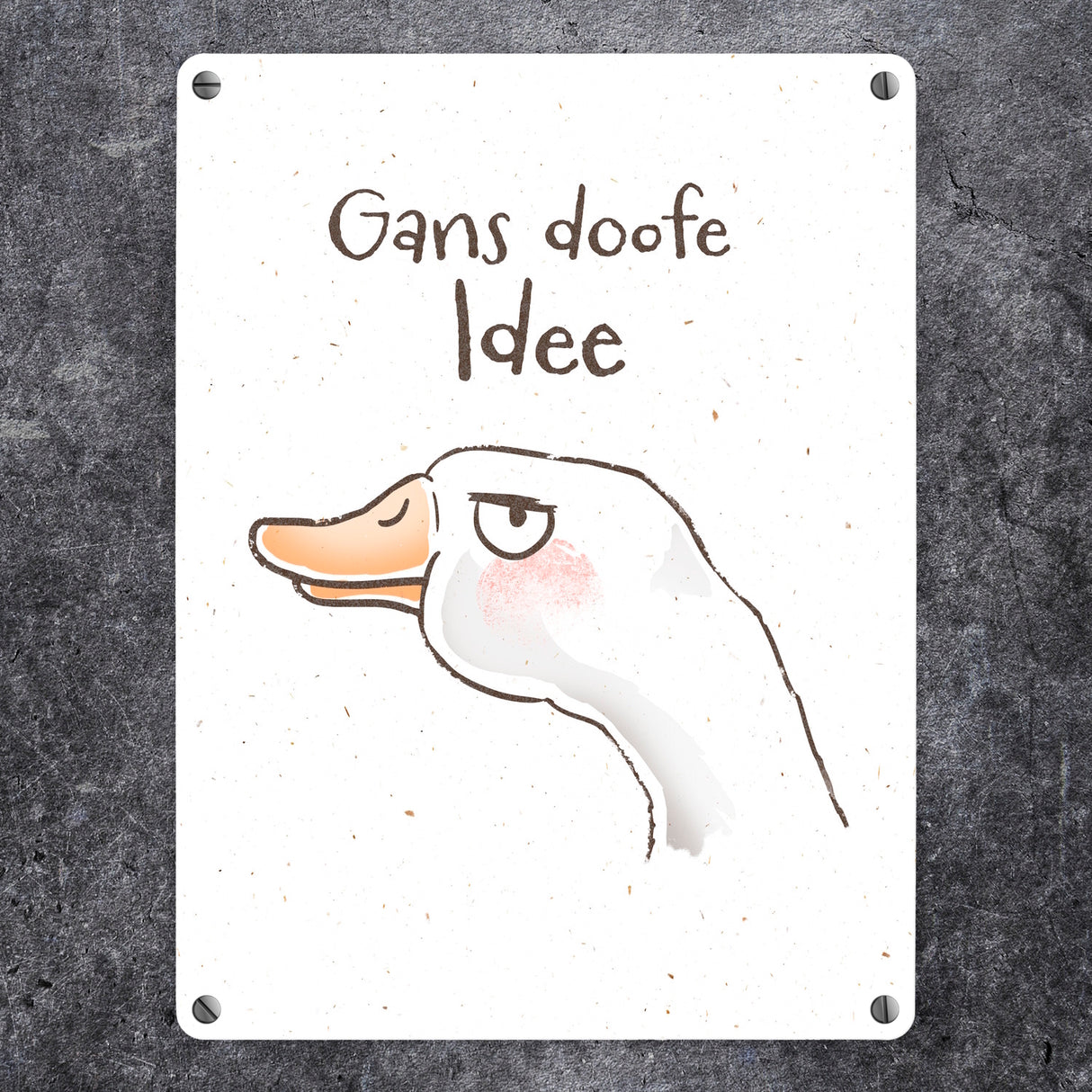 Gilbert die Gans Metallschild in 15x20 cm mit Spruch Gans doofe Idee
