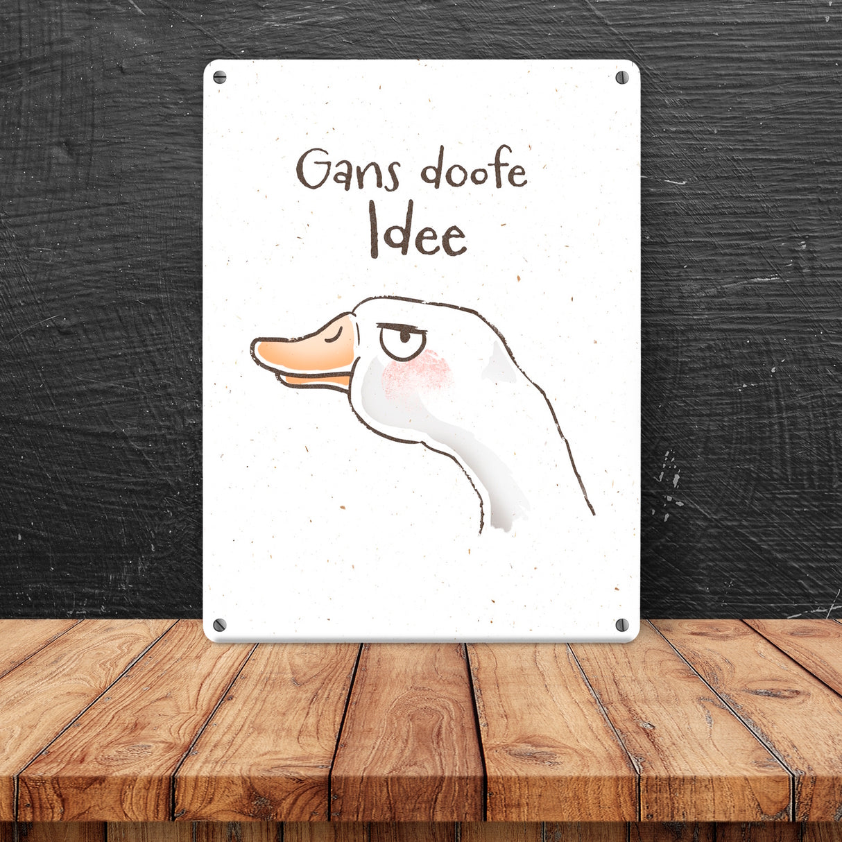 Gilbert die Gans Metallschild in 15x20 cm mit Spruch Gans doofe Idee