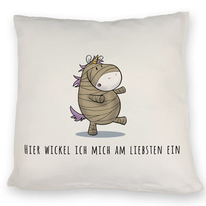 Einhorn-Mumie Kissen mit Spruch Hier wickel ich mich am liebsten ein