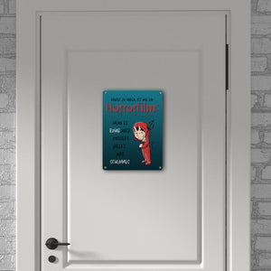 Teufelchen Metallschild in 15x20 cm mit Spruch Kinder zu haben ist wie ein Horrorfilm