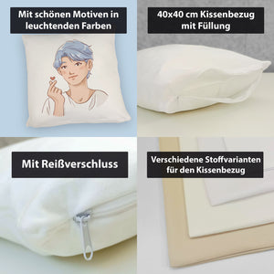 K-Pop Kissen mit Manga Charakter in Farbe