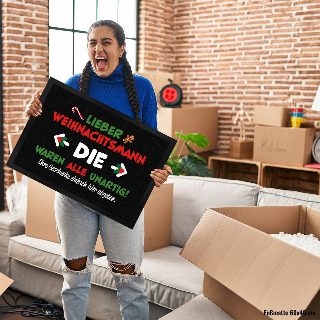Lieber Weihnachtsmann Fußmatte in 35x50 cm mit Spruch die waren alle unartig