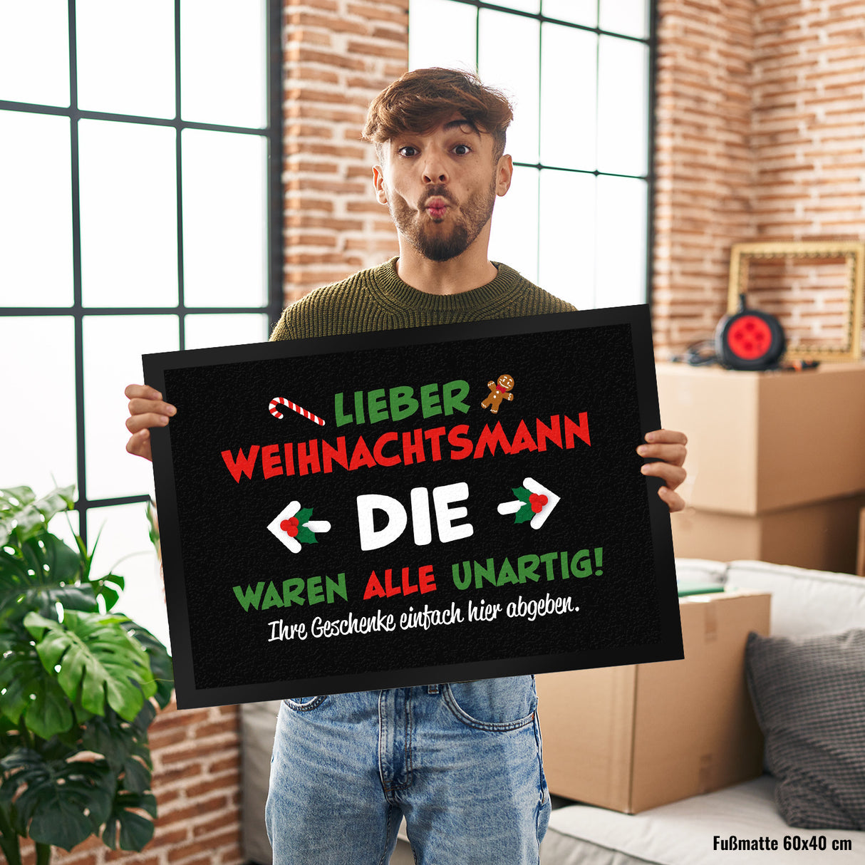 Lieber Weihnachtsmann Fußmatte in 35x50 cm mit Spruch die waren alle unartig