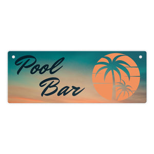 Pool Bar Metallschild mit Sonnenaufgang und Palmen