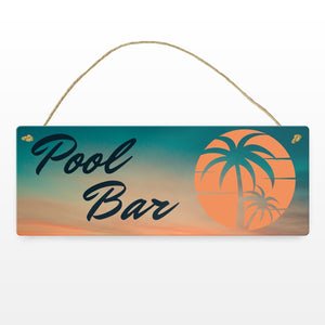 Pool Bar Metallschild mit Sonnenaufgang und Palmen