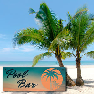 Pool Bar Metallschild mit Sonnenaufgang und Palmen