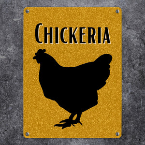 Chickeria Huhn Metallschild in 15x20 cm