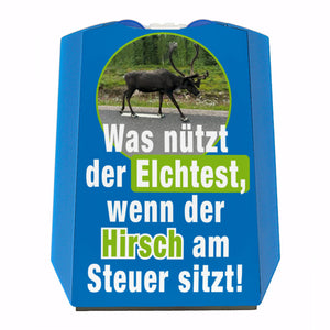 Elchtest und Hirsch am Steuer Parkscheibe mit Spruch und 2 Einkaufswagenchips