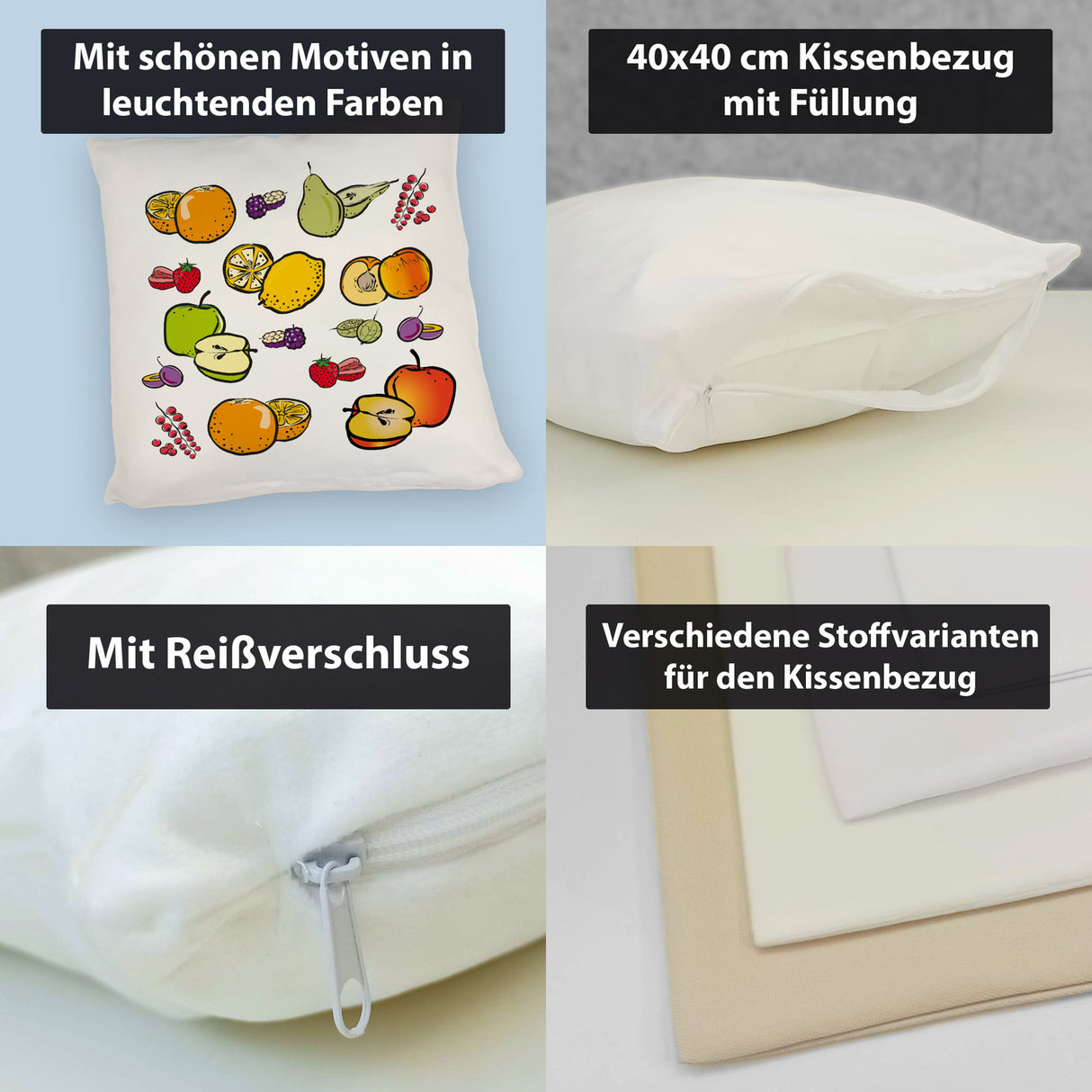 Früchte Kissen mit farbenprächtigen Obstsorten