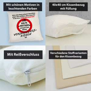 Ehe Kissen mit Warnsymbol und Spruch zum Thema Versöhnung für die Frau